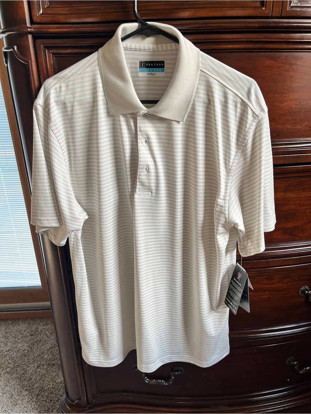 PGA Tour Men's Polo in Cream and White Subtle Stripe